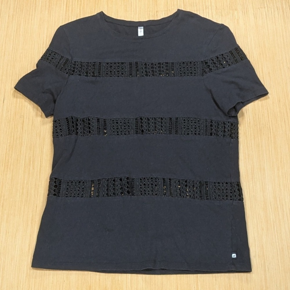 Fabletics Shirt Black Crochet Stripes‎ Athleisure Activewear Women's Medium